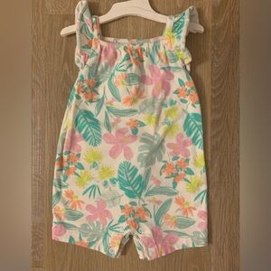 Carter's Girl's Size 9 Months Soft Pastel Floral Romper With Flutter Sleeves